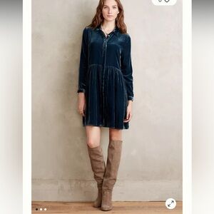 Moulinette Soeurs Anthropologie Slate Blue Aelish Velvet Whimsigoth Dress NWT L